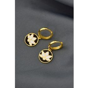 Papatya Silver 925 Ayar Gold Kaplama Mineli Lotus Çiçeği Halka Gümüş Küpe