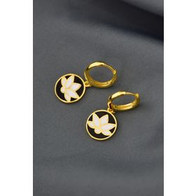 Papatya Silver 925 Ayar Gold Kaplama Mineli Lotus Çiçeği Halka Gümüş Küpe