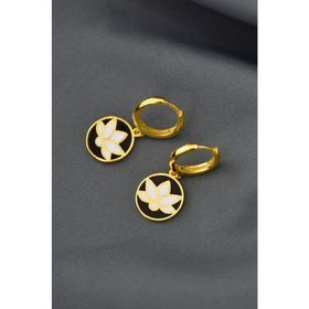 Papatya Silver 925 Ayar Gold Kaplama Mineli Lotus Çiçeği Halka Gümüş Küpe