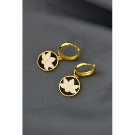 Papatya Silver 925 Ayar Gold Kaplama Mineli Lotus Çiçeği Halka Gümüş Küpe