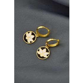 Papatya Silver 925 Ayar Gold Kaplama Mineli Lotus Çiçeği Halka Gümüş Küpe