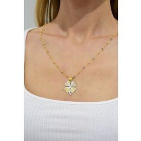 Papatya Silver 925 Ayar Gold Kaplama Mineli Nazar Toplu Zincir Yonca Kadın Gümüş Kolye