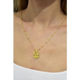 Papatya Silver 925 Ayar Gold Kaplama Mineli Nazar Toplu Zincir Yonca Kadın Gümüş Kolye