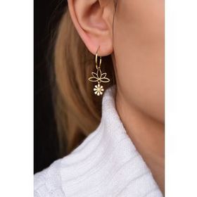 Papatya Silver 925 Ayar Gold Kaplama Mineli Papatya Lotus Halka Gümüş Küpe