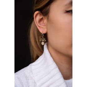 Papatya Silver 925 Ayar Gold Kaplama Mineli Papatya Lotus Halka Gümüş Küpe