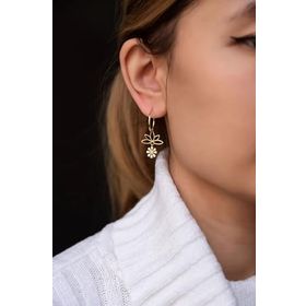 Papatya Silver 925 Ayar Gold Kaplama Mineli Papatya Lotus Halka Gümüş Küpe