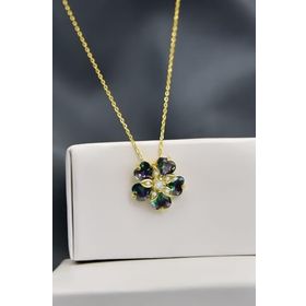 Papatya Silver 925 Ayar Gold Kaplama Mistik Taşlı Mine Çiçeği Kadın Gümüş Kolye