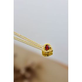 Papatya Silver 925 Ayar Gold Kaplama Ocak Ayı Doğum Taşı Kalp Montür Kadın Gümüş Kolye