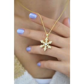 Papatya Silver 925 Ayar Gold Kaplama Opal Kar Tanesi Kadın Gümüş Kolye