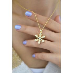 Papatya Silver 925 Ayar Gold Kaplama Opal Kar Tanesi Kadın Gümüş Kolye