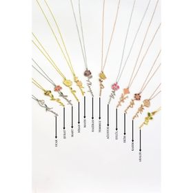 Papatya Silver 925 Ayar Gold Kaplama Özel Tasarım Mineli Doğum Nisan Ayı Çiçeği İsim Kadın Gümüş Kolye