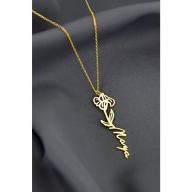 Papatya Silver 925 Ayar Gold Kaplama Özel Tasarım Mineli Doğum Şubat Ayı Çiçeği İsim Kadın Gümüş Kolye