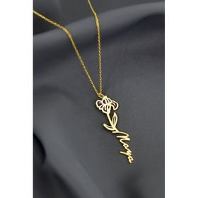 Papatya Silver 925 Ayar Gold Kaplama Özel Tasarım Mineli Doğum Şubat Ayı Çiçeği İsim Kadın Gümüş Kolye