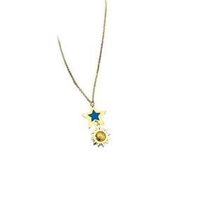 Papatya Silver 925 Ayar Gold Kaplama Parlayan Rüya Serisi Ebruli Cam Boyalı Yıldız Güneş Kadın Gümüş Kolye