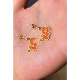 Papatya Silver 925 Ayar Gold Kaplama Parlayan Rüya Serisi Tasarım Ebruli Cam Boya Sincap Çivili Gümüş Kadın Küpe