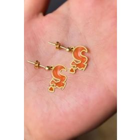 Papatya Silver 925 Ayar Gold Kaplama Parlayan Rüya Serisi Tasarım Ebruli Cam Boya Sincap Çivili Gümüş Kadın Küpe