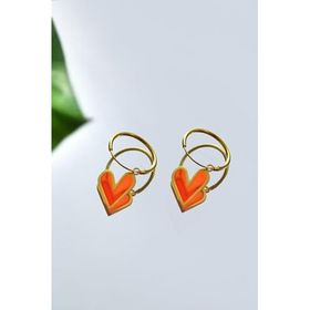 Papatya Silver 925 Ayar Gold Kaplama Parlayan Rüya Serisi Tasarım Ebruli Cam Boyalı Kalp Halka Gümüş Kadın Küpe