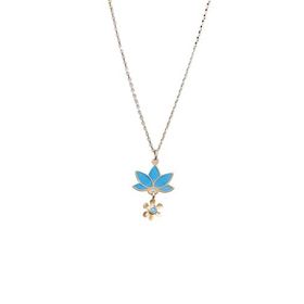 Papatya Silver 925 Ayar Gold Kaplama Parlayan Rüya Serisi Tasarım Ebruli Cam Boyalı Lotus Kadın Gümüş Kolye
