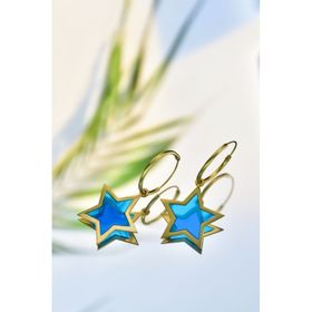Papatya Silver 925 Ayar Gold Kaplama Parlayan Rüya Serisi Tasarım Ebruli Cam Boyalı Yıldız Gümüş Kadın Küpe