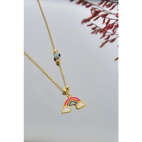 Papatya Silver 925 Ayar Gold Kaplama Parlayan Rüya Serisi Tasarım Gözlü Mineli Gökkuşağı Kadın Gümüş Kolye