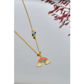 Papatya Silver 925 Ayar Gold Kaplama Parlayan Rüya Serisi Tasarım Gözlü Mineli Gökkuşağı Kadın Gümüş Kolye