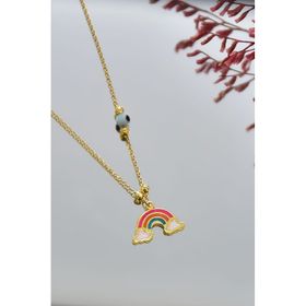 Papatya Silver 925 Ayar Gold Kaplama Parlayan Rüya Serisi Tasarım Gözlü Mineli Gökkuşağı Kadın Gümüş Kolye