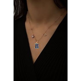 Papatya Silver 925 Ayar Gold Kaplama Parlayan Rüya Serisi Tasarım Lacivert Ebruli Cam Boyalı Harf Şans Kadın Gümüş Kolye
