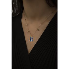 Papatya Silver 925 Ayar Gold Kaplama Parlayan Rüya Serisi Tasarım Renkli Ebruli Cam Boyalı Harf Şans Kadın Gümüş Kolye