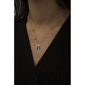 Papatya Silver 925 Ayar Gold Kaplama Parlayan Rüya Serisi Tasarım Renkli Ebruli Cam Boyalı Harf Şans Kadın Gümüş Kolye