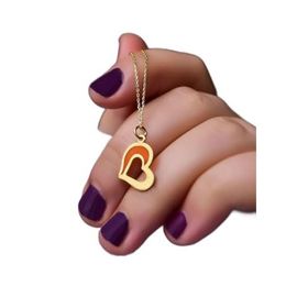 Papatya Silver 925 Ayar Gold Kaplama Parlayan Rüya Serisi Tasarım Renkli Ebruli Cam Boyalı İçi Boş Kalp Kadın Gümüş Kolye