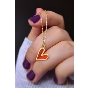 Papatya Silver 925 Ayar Gold Kaplama Parlayan Rüya Serisi Tasarım Renkli Ebruli Cam Boyalı Kalp Kadın Gümüş Kolye