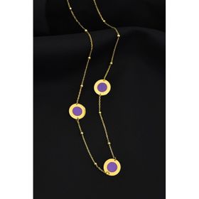 Papatya Silver 925 Ayar Gold Kaplama Parlayan Rüya Serisi Tasarım Yuvarlak Ebruli Cam Boyalı Kadın Gümüş Kolye