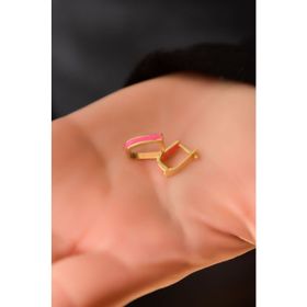 Papatya Silver 925 Ayar Gold Kaplama Pembe Mineli Dikdörtgen Halka Kadın Gümüş Küpe