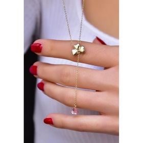 Papatya Silver 925 Ayar Gold Kaplama Pembe Taşlı Kalp Yonca Kadın Gümüş Kolye
