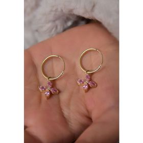 Papatya Silver 925 Ayar Gold Kaplama Pembe Zirkon Taşlı Plumeria Halka Kadın Gümüş Küpe