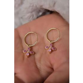 Papatya Silver 925 Ayar Gold Kaplama Pembe Zirkon Taşlı Plumeria Halka Kadın Gümüş Küpe