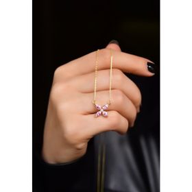 Papatya Silver 925 Ayar Gold Kaplama Pembe Zirkon Taşlı Plumeria Kadın Gümüş Kolye