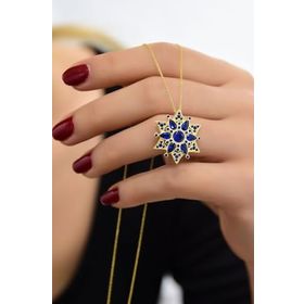 Papatya Silver 925 Ayar Gold Kaplama Safir Kamelya Çiçeği Kadın Gümüş Kolye
