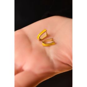Papatya Silver 925 Ayar Gold Kaplama Sarı Mineli Dikdörtgen Halka Kadın Gümüş Küpe
