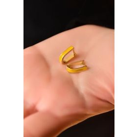 Papatya Silver 925 Ayar Gold Kaplama Sarı Mineli Dikdörtgen Halka Kadın Gümüş Küpe