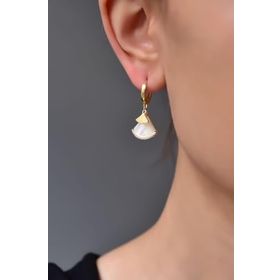 Papatya Silver 925 Ayar Gold Kaplama Sedef Üçgen Halka Kadın Gümüş Küpe