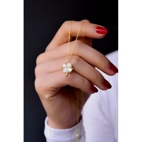 Papatya Silver 925 Ayar Gold Kaplama Sedef Yonca Kadın Gümüş Kolye
