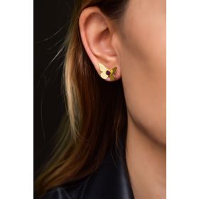 Papatya Silver 925 Ayar Gold Kaplama Şubat Ayı Doğum Taşlı Kelebek Gümüş Küpe