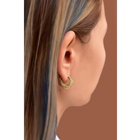Papatya Silver 925 Ayar Gold Kaplama Tasarım Dövme Desenli Halka Gümüş Küpe