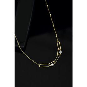 Papatya Silver 925 Ayar Gold Kaplama Tasarım İncili Dorika Toplu Ataç Kadın Gümüş Kolye
