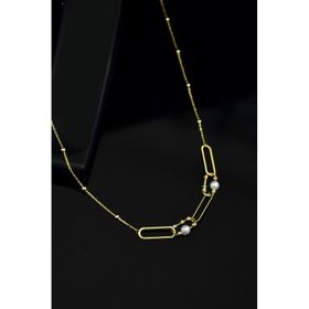 Papatya Silver 925 Ayar Gold Kaplama Tasarım İncili Dorika Toplu Ataç Kadın Gümüş Kolye