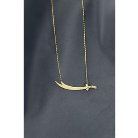Papatya Silver 925 Ayar Gold Kaplama Taşlı Zülfikar Kılıç Gümüş Kolye