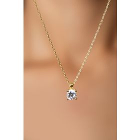 Papatya Silver 925 Ayar Gold Kaplama Tek Taş Gümüş Kolye