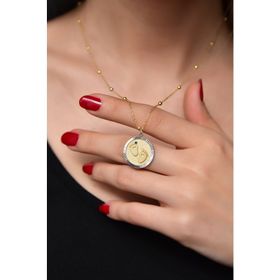 Papatya Silver 925 Ayar Gold Kaplama Top Zincirli Lacivert Taşlı Bebek Ayak İzi Plaka Kadın Gümüş Kolye
