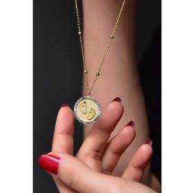 Papatya Silver 925 Ayar Gold Kaplama Top Zincirli Lacivert Taşlı Bebek Ayak İzi Plaka Kadın Gümüş Kolye